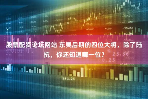 股票配资论坛网站 东吴后期的四位大将，除了陆抗，你还知道哪一位？
